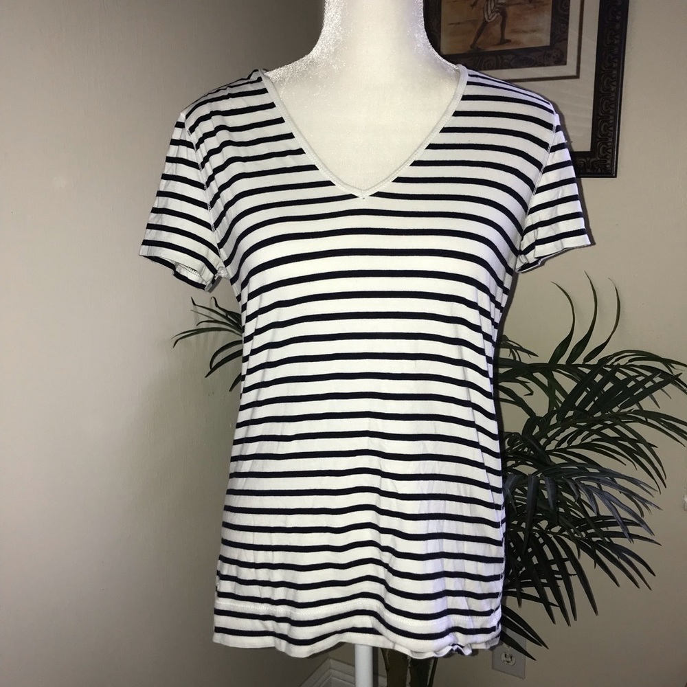 2/$20 LRL Lauren Jeans Co Black White Stripe Knit Top M
